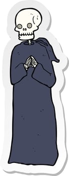sticker of a cartoon skeleton in black robe vector