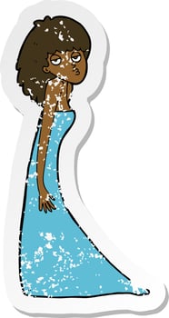 retro distressed sticker of a cartoon woman pulling photo face vector