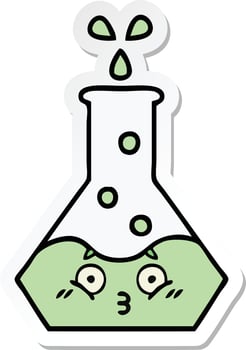 sticker of a cute cartoon science beaker vector