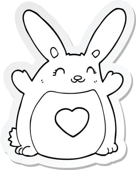 sticker of a cartoon rabbit with love heart vector