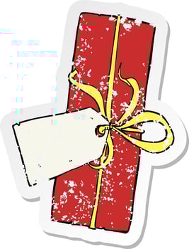 retro distressed sticker of a cartoon christmas present vector