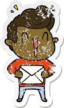 distressed sticker of a cartoon excited man vector