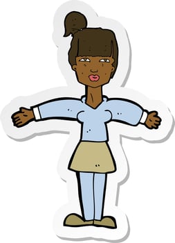 sticker of a cartoon woman shrugging shoulders vector