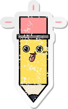 distressed sticker of a cute cartoon pencil vector