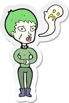 sticker of a cartoon undead woman vector