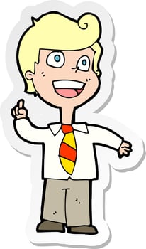 sticker of a cartoon school boy raising hand vector