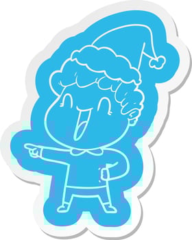 cartoon  sticker of a happy man wearing santa hat vector