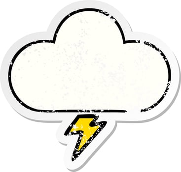 distressed sticker of a cute cartoon thunder cloud vector