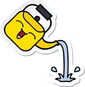 sticker of a cute cartoon pouring kettle vector