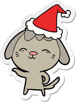 happy sticker cartoon of a dog wearing santa hat vector