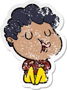 distressed sticker of a cartoon man singing vector