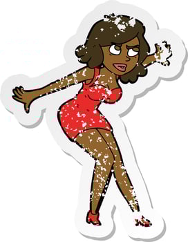 retro distressed sticker of a cartoon female spy vector
