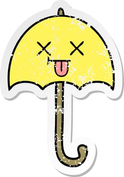 distressed sticker of a cute cartoon umbrella vector