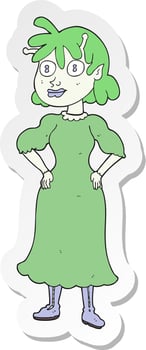 sticker of a cartoon alien woman vector