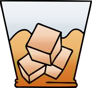quirky gradient shaded cartoon whisky and ice vector