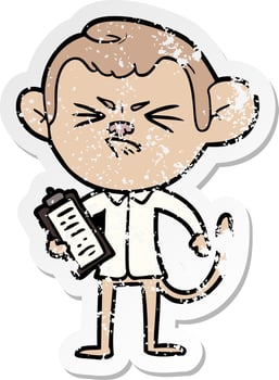 distressed sticker of a cartoon annoyed monkey vector