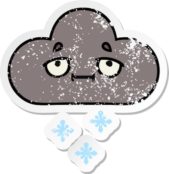 distressed sticker of a cute cartoon storm snow cloud vector
