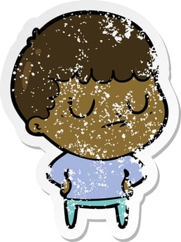 distressed sticker of a cartoon grumpy boy vector