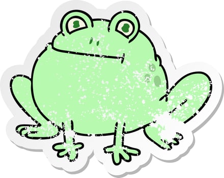distressed sticker of a quirky hand drawn cartoon frog vector