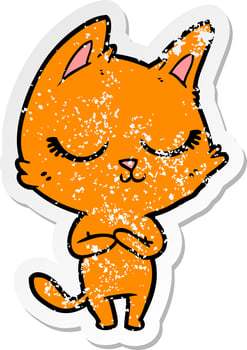 distressed sticker of a calm cartoon cat vector