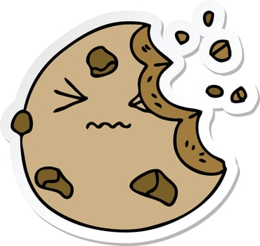 sticker of a quirky hand drawn cartoon munched cookie vector