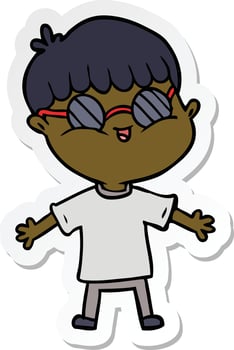 sticker of a cartoon boy wearing spectacles vector