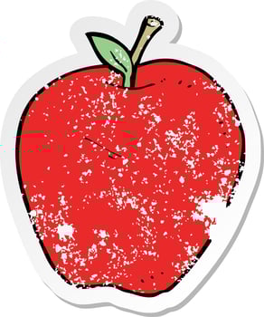 retro distressed sticker of a cartoon apple vector