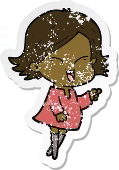 distressed sticker of a happy cartoon girl vector