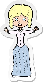 sticker of a cartoon worried victorian woman vector