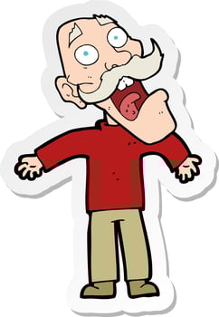 sticker of a cartoon terrified old man vector