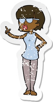 retro distressed sticker of a cartoon woman wearing spectacles vector