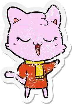 distressed sticker of a cartoon cat vector