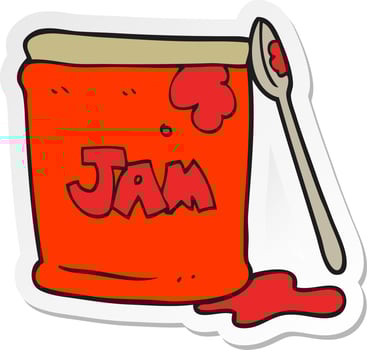 sticker of a cartoon jam jar vector