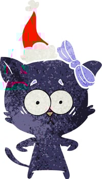 retro cartoon of a cat wearing santa hat vector