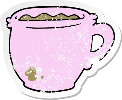 distressed sticker of a cartoon hot cup of coffee vector