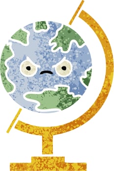 retro illustration style cartoon globe of the world vector