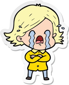sticker of a cartoon woman crying vector