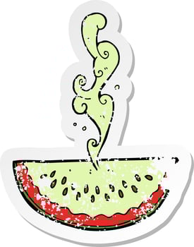 retro distressed sticker of a cartoon squirting watermelon vector