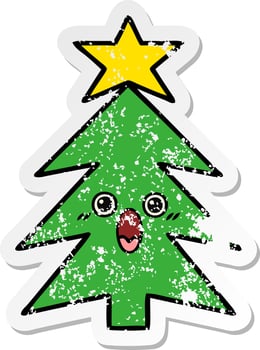 distressed sticker of a cute cartoon christmas tree vector