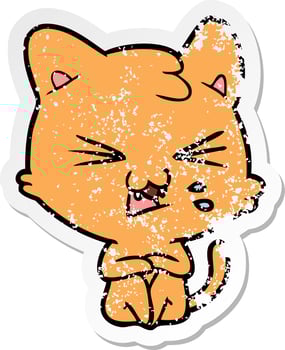 distressed sticker of a cartoon hissing cat vector