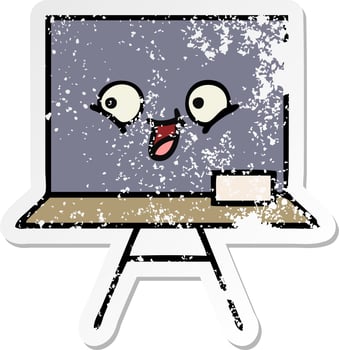 distressed sticker of a cute cartoon chalkboard vector