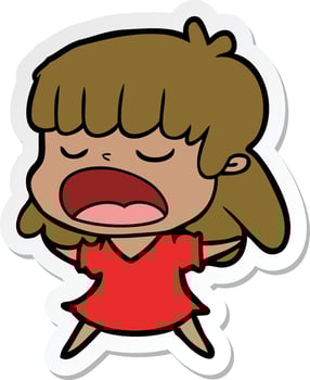 sticker of a cartoon woman talking loudly vector