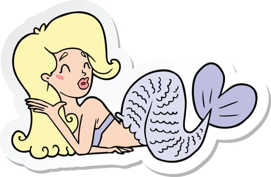 sticker of a cartoon mermaid vector