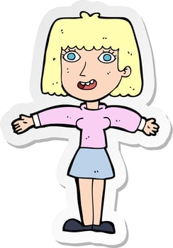 sticker of a cartoon excited woman vector