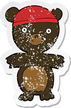 retro distressed sticker of a cartoon cute black bear vector