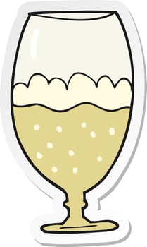 sticker of a cartoon beer in glass vector