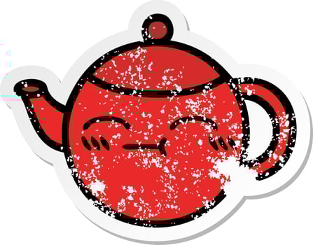 distressed sticker of a cute cartoon teapot vector