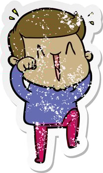 distressed sticker of a cartoon excited man vector