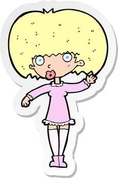 sticker of a cartoon waving girl vector