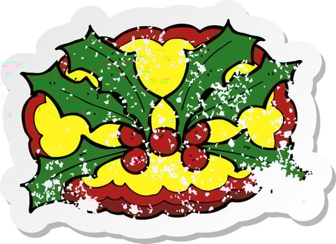 retro distressed sticker of a cartoon holly symbol vector